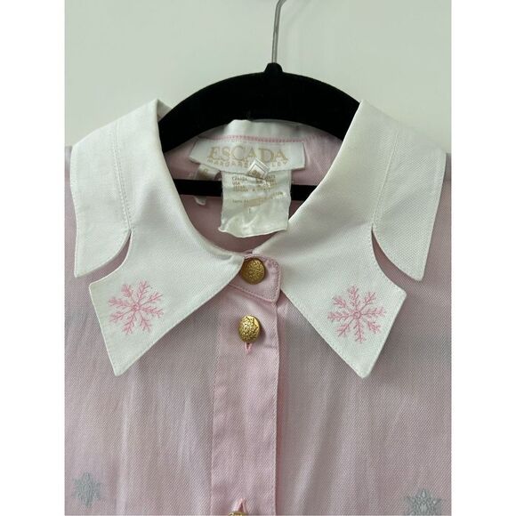Vintage Escada Embroidered Snowflake Cotton Button-Up Blouse Pink Women’s Size 3 - Picture 8 of 8